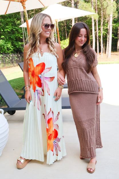 Brown Crochet Sweater & Midi Skirt Set