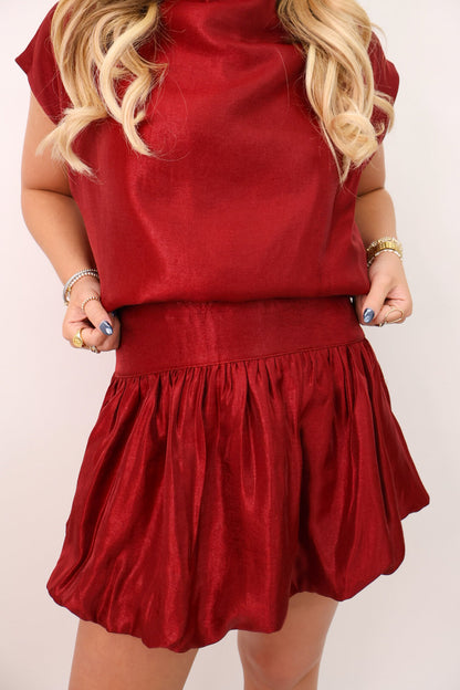 Shimmer Balloon Top + Skirt Set - Burgundy