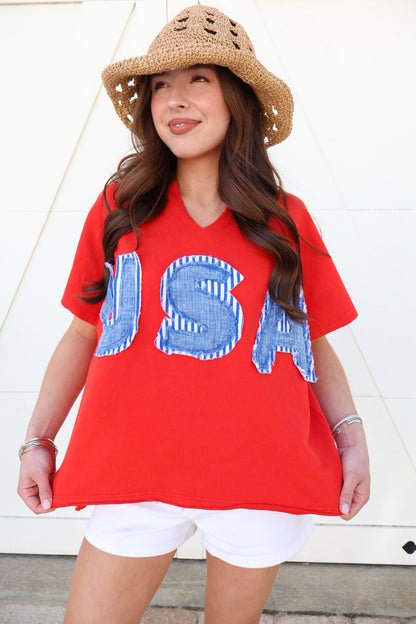 USA Patch Graphic Tee - Red