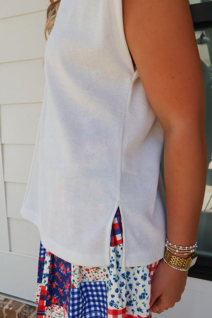 White Padded Shoulder Casual Top