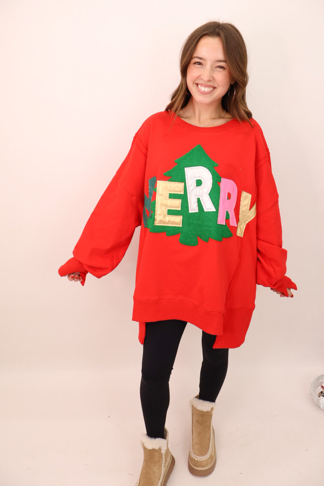 Merry Leather Patch Red Pullover