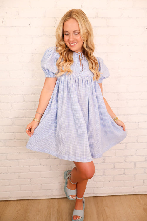 Gingham Babydoll Dress - Blue