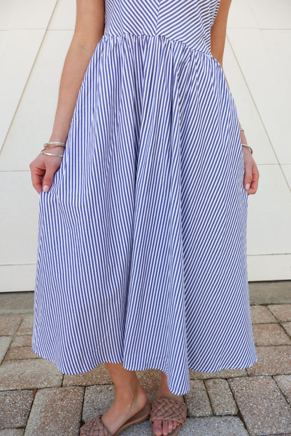 Coastal Navy Stripe Midi Dress