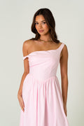 Joanne Pink Drop Shoulder Corset Tie Midi Dress