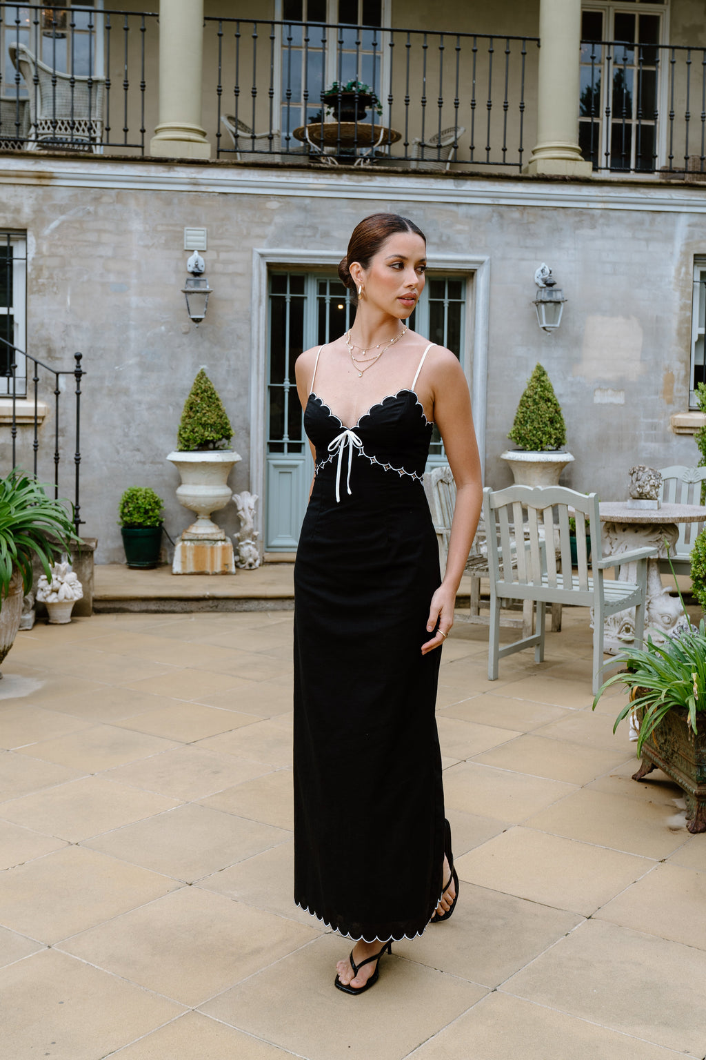 Rosa Maxi Dress with Contrast Scallop Trims
