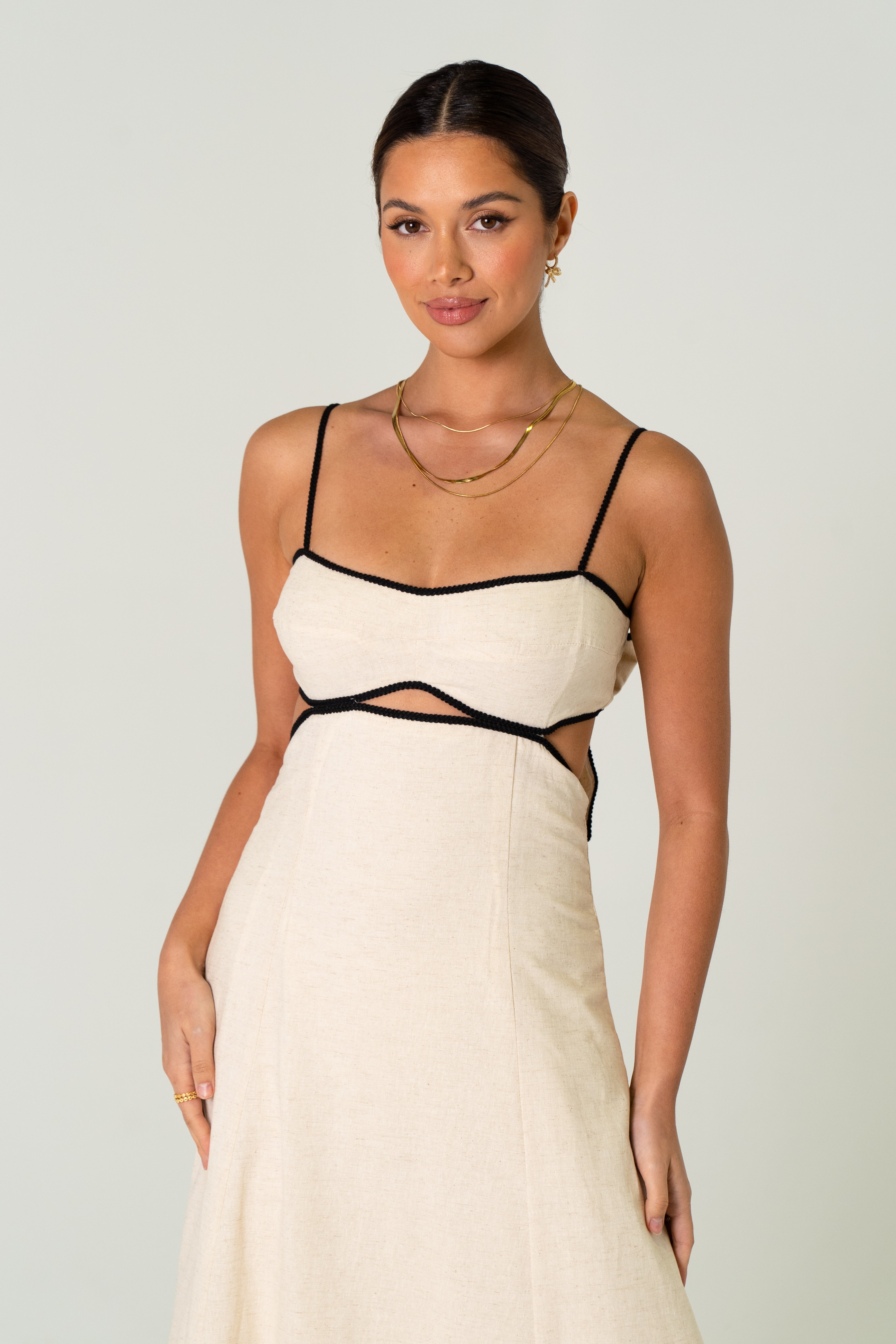 Melissa Linen Maxi Dress with Contrast Trims