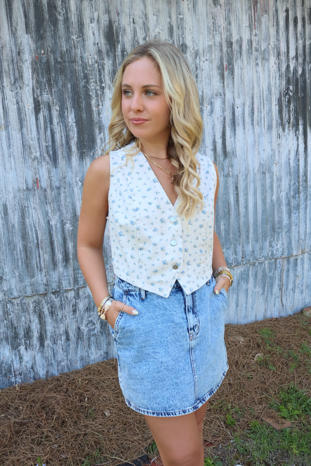 Floral Denim Vest