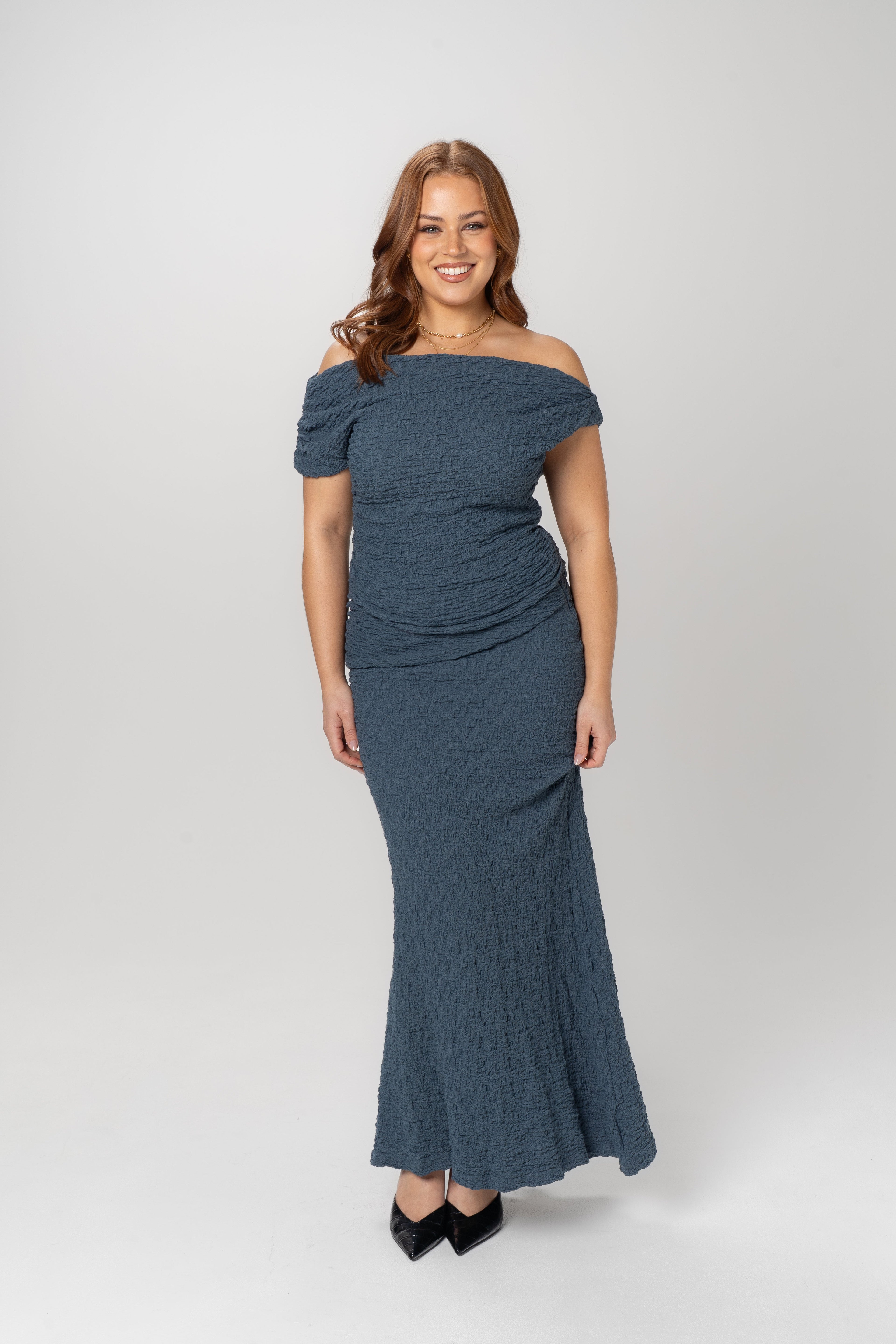 Ebony Two Piece Set - Drop Shoulder Top & Maxi Skirt