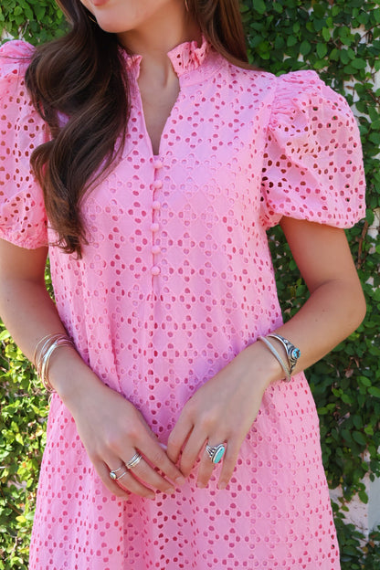 Eyelet Midi Dress - Pink