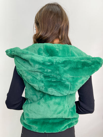 Faux Fur Hooded Vest - Green
