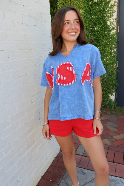 USA Patch Graphic Tee - Blue
