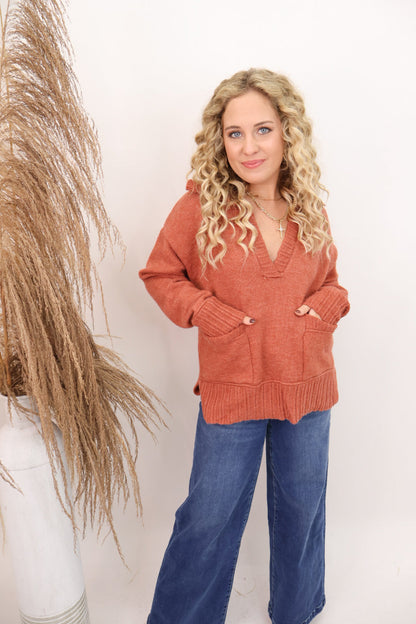 The Autumn Pocket Sweater - Rust