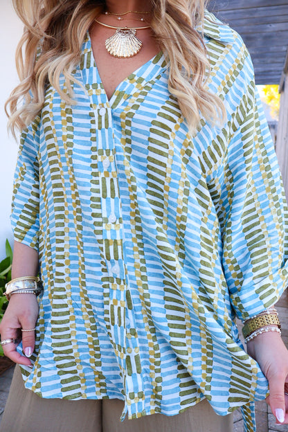Seaside Breeze Oversized Button Front Top