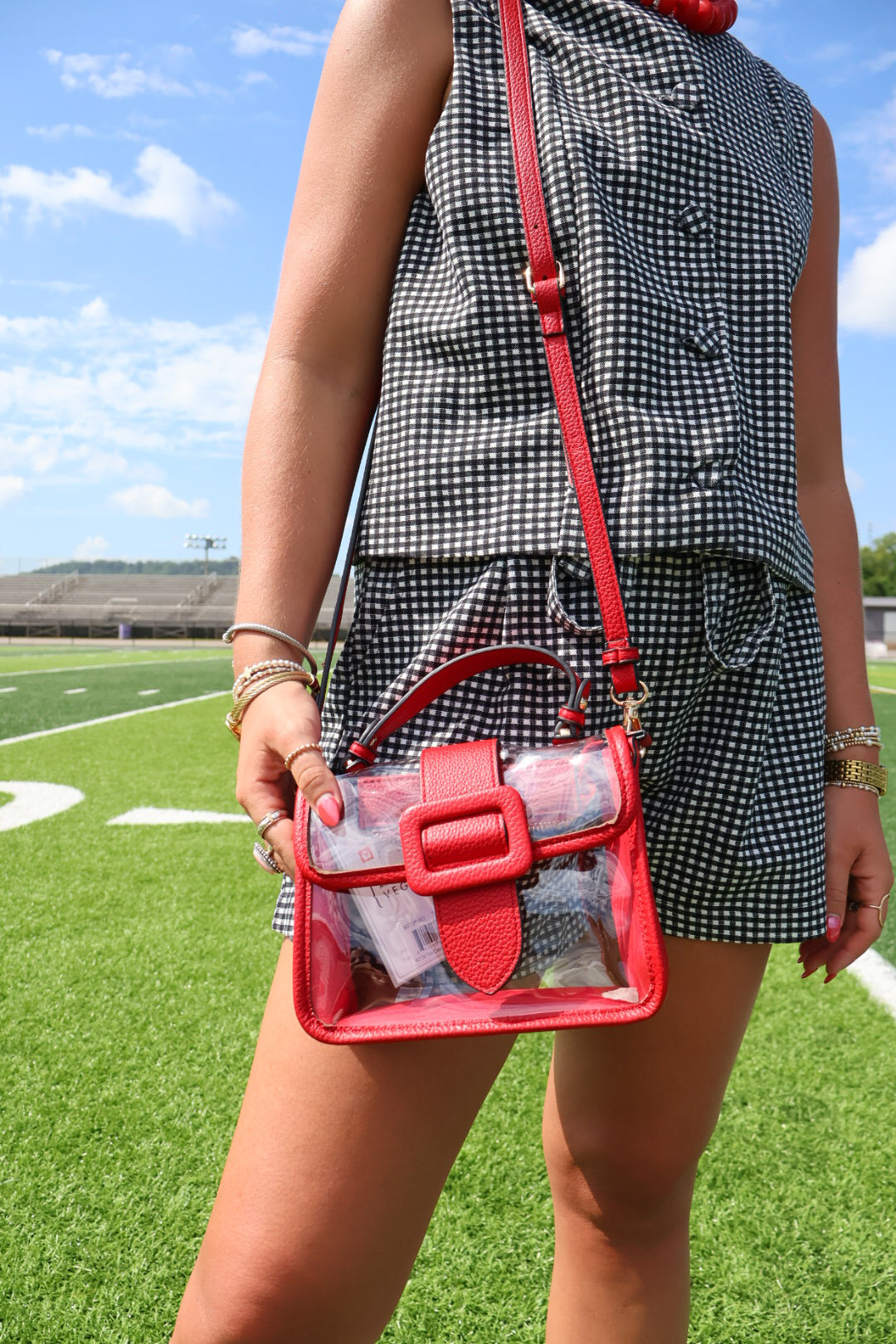 Clear Buckle Crossbody Bag - Red