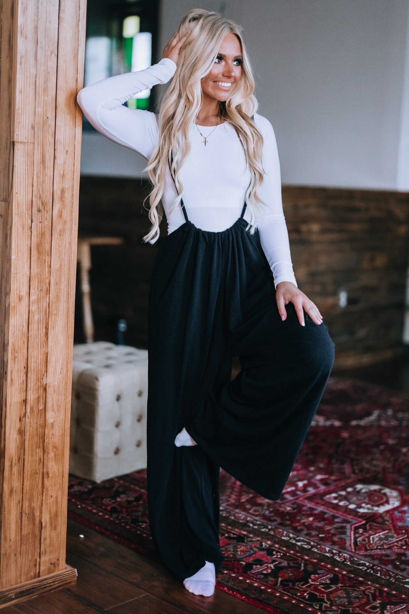 Hot Shot Wide Leg Suspender Pants (Black)
