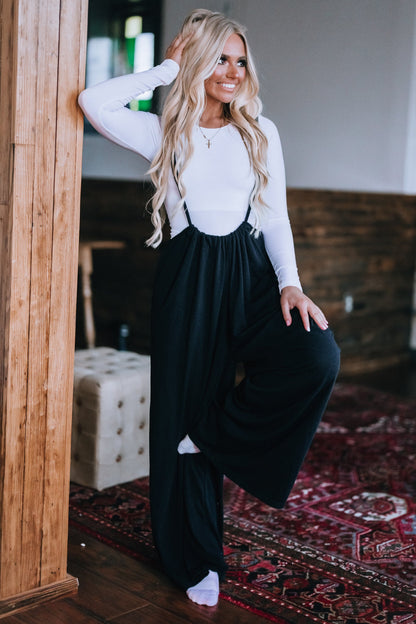 Hot Shot Wide Leg Suspender Pants (Black)