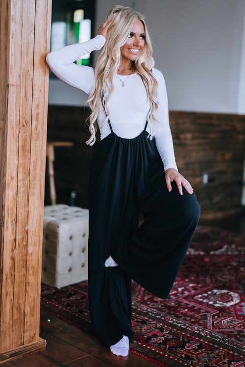 Hot Shot Wide Leg Suspender Pants (Black)