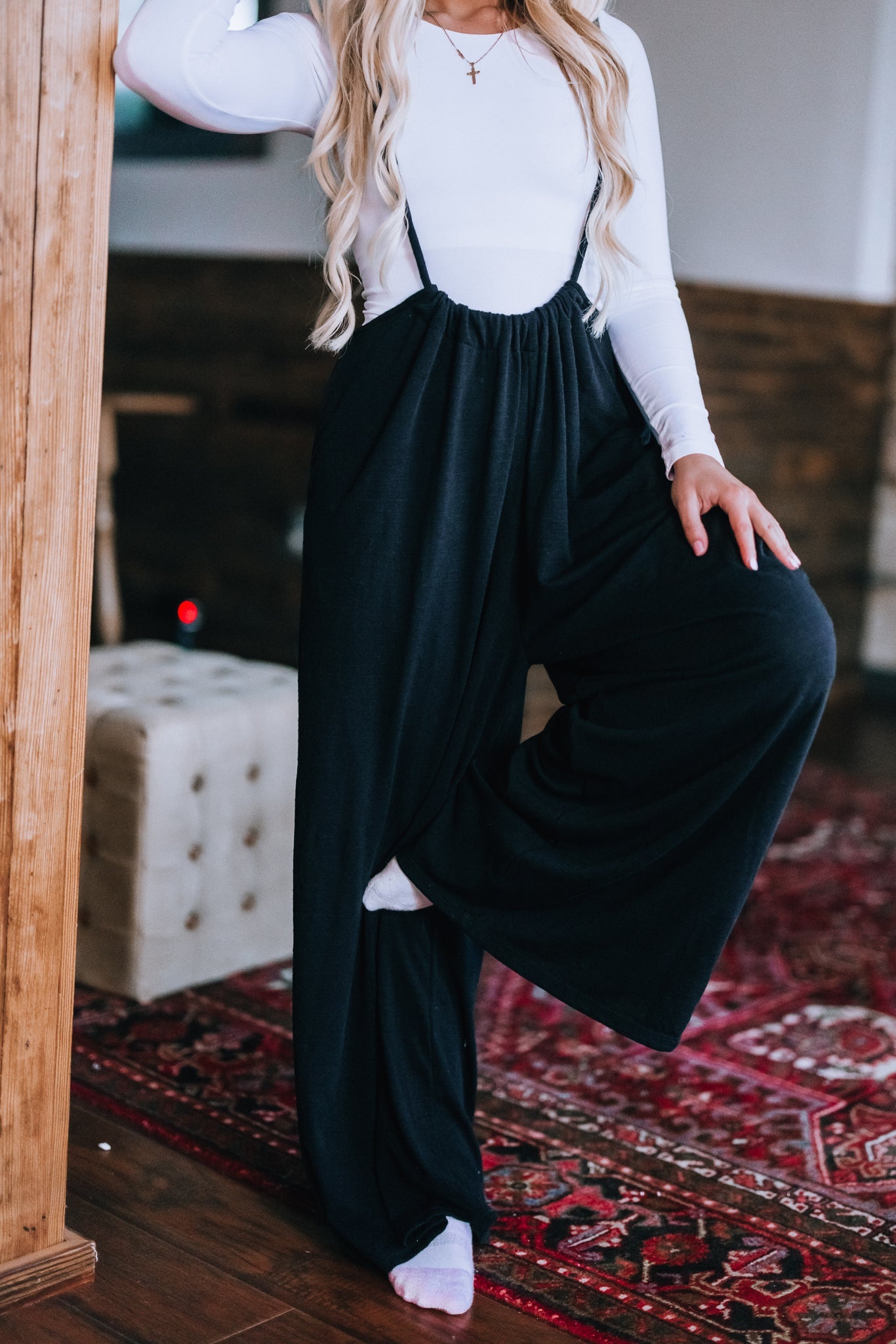 Hot Shot Wide Leg Suspender Pants (Black)