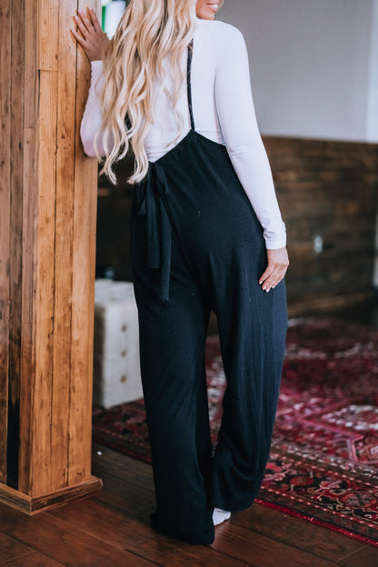Hot Shot Wide Leg Suspender Pants (Black)