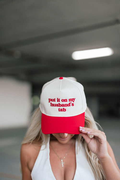 Put It On My Husband's Tab Corduroy Hat (Red)