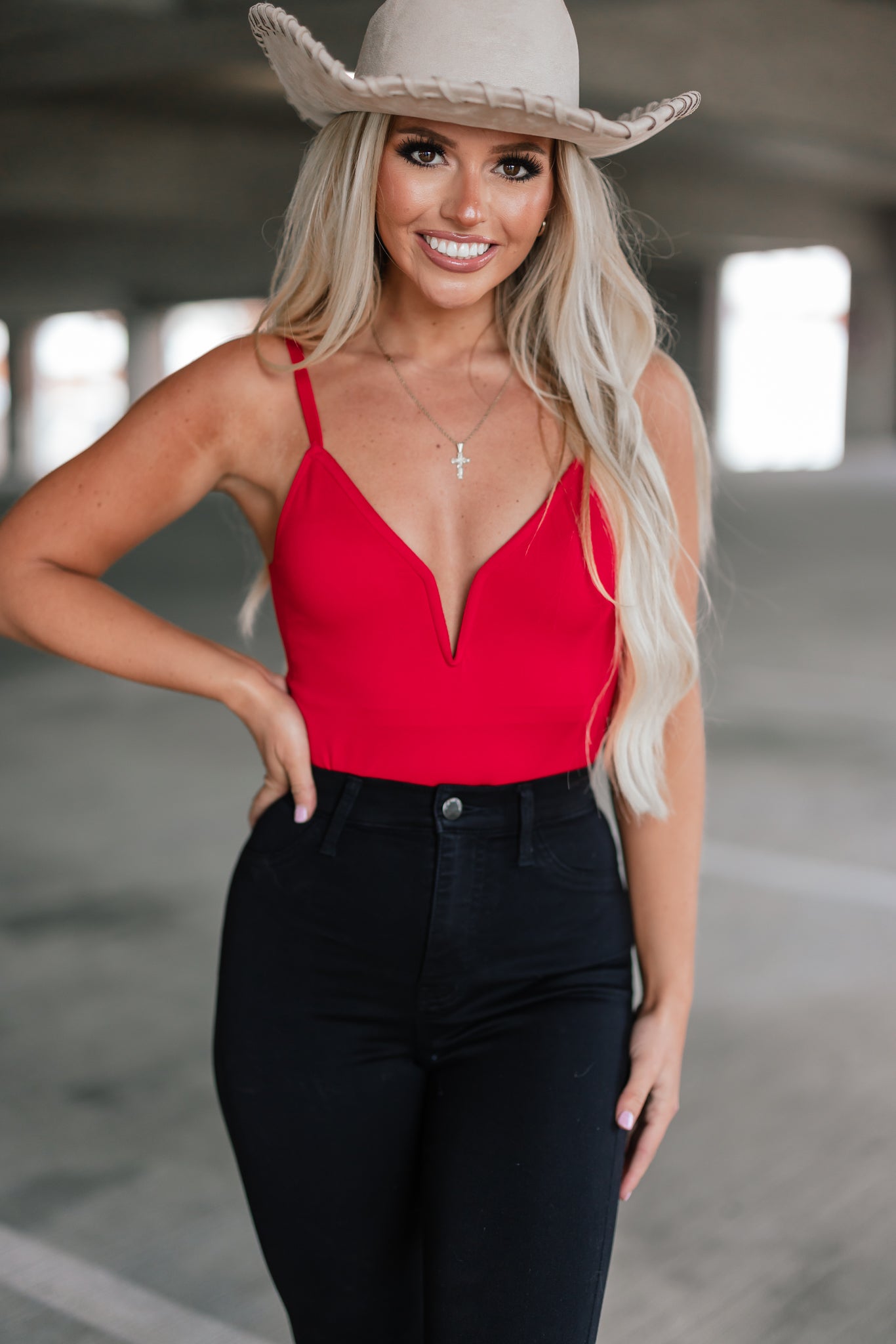 Deep V Bodysuit (Red)