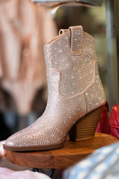 Howdy Rhinestone Cowboy Booties (Champagne)