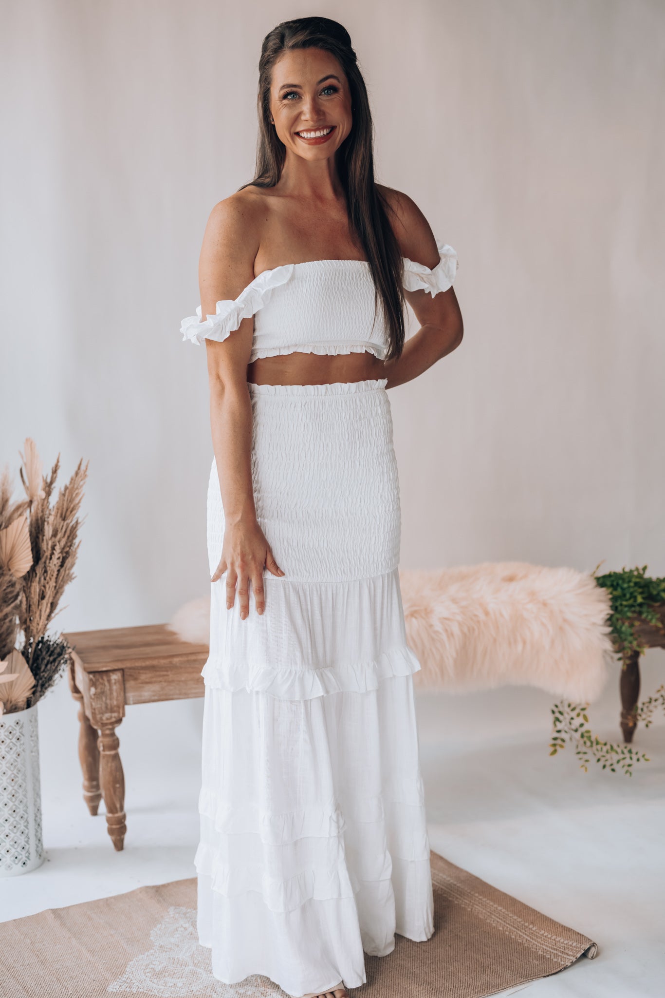 East To West Smocked Skirt Set (Ivory) FINAL SALE