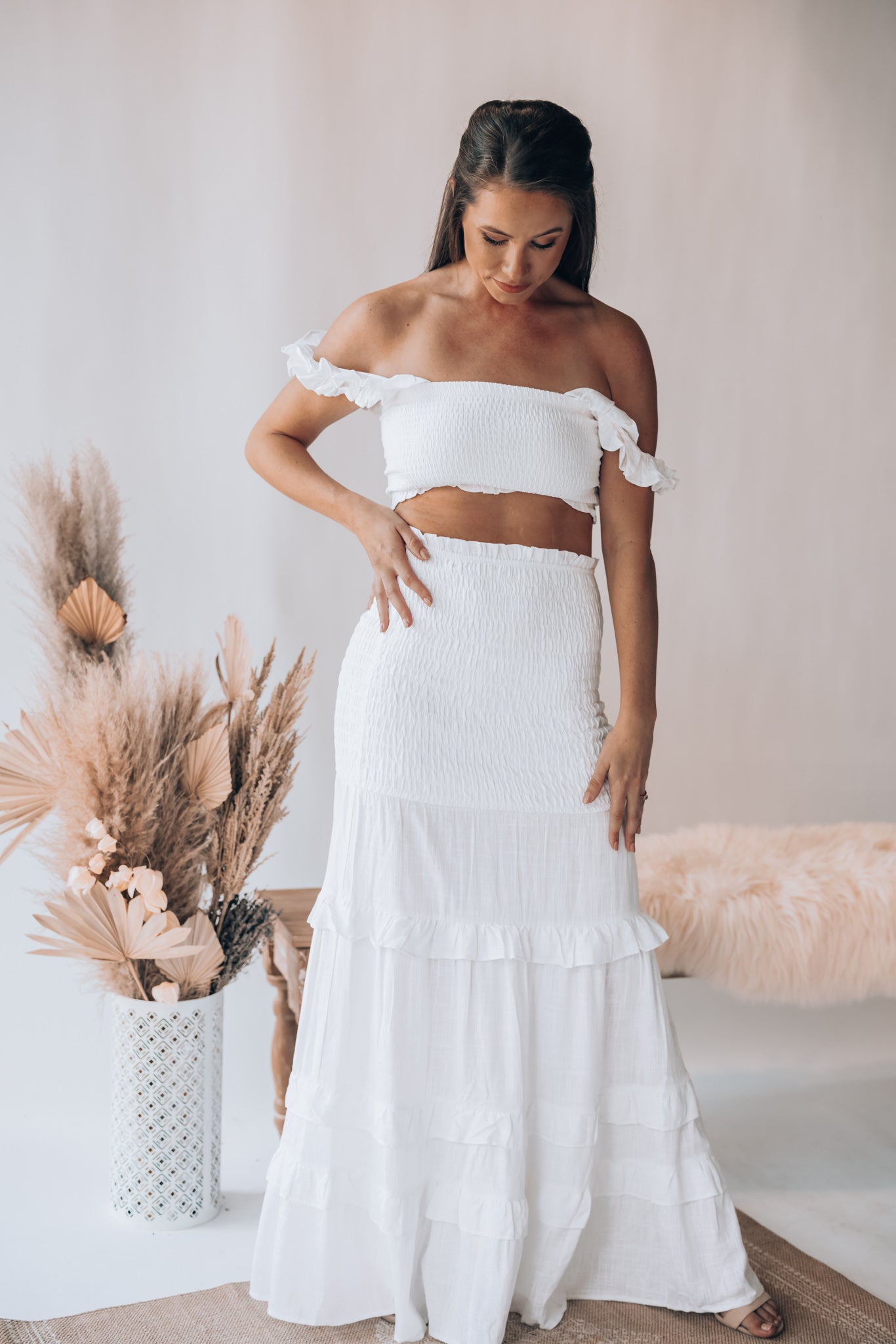 East To West Smocked Skirt Set (Ivory) FINAL SALE