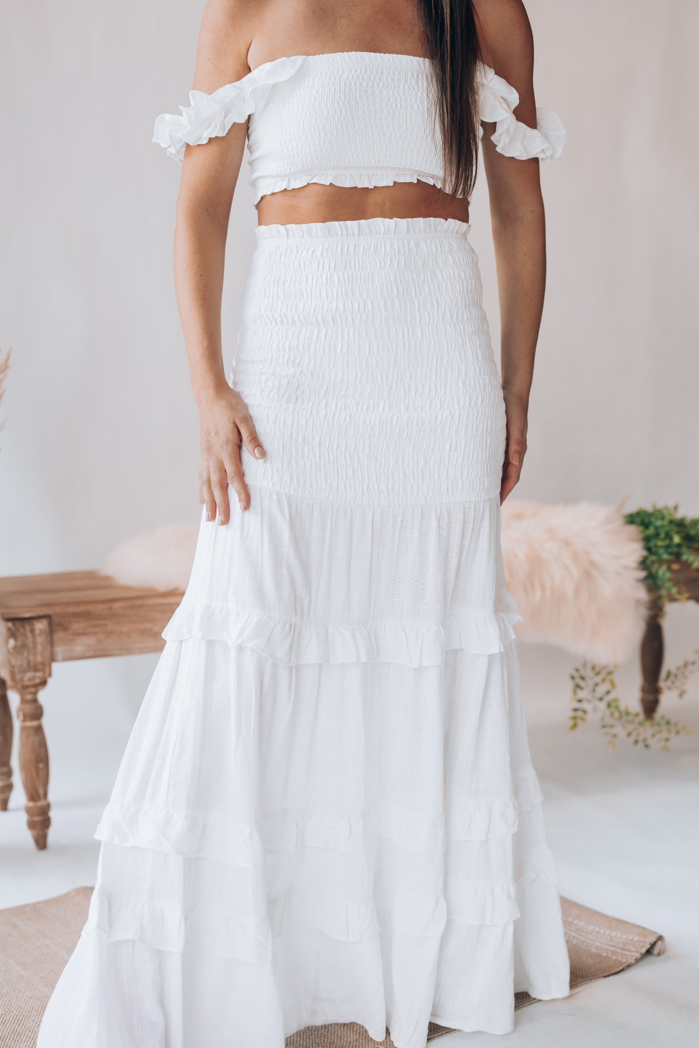 East To West Smocked Skirt Set (Ivory) FINAL SALE