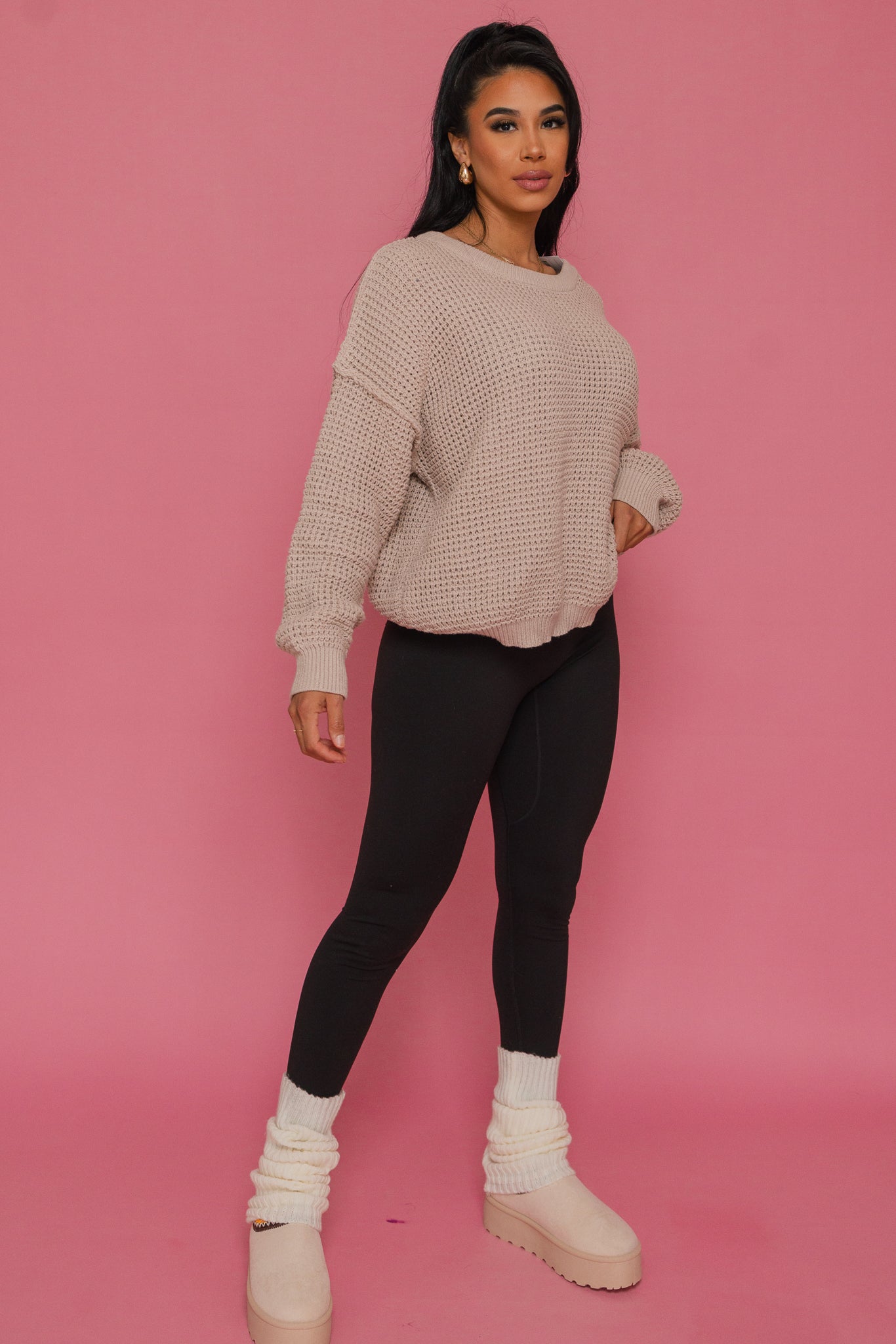 Hang Out Waffle Knit Sweater
