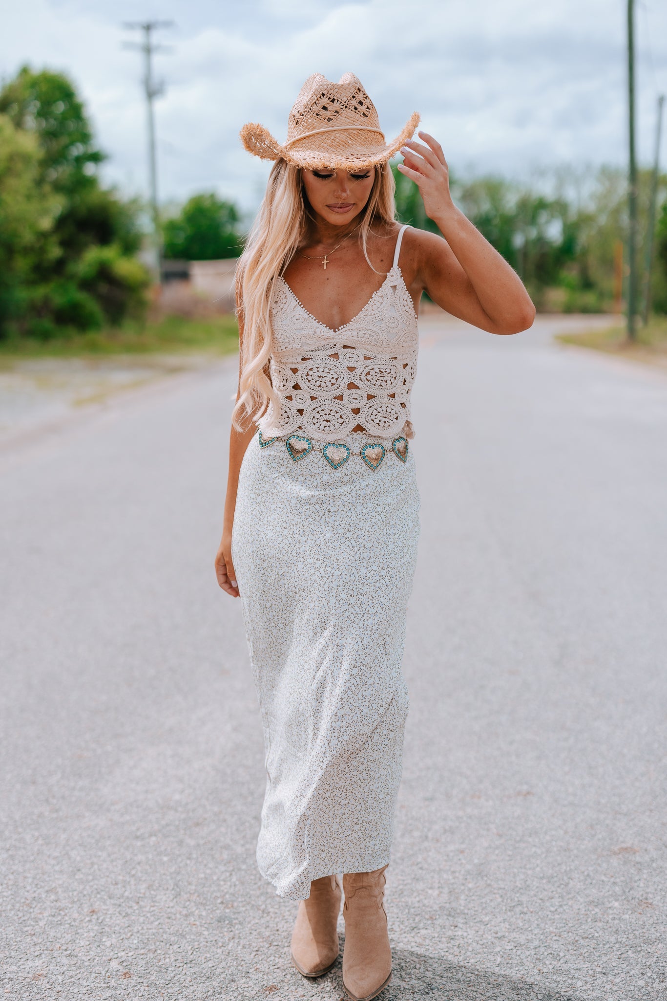 Ditsy Cowgirl Floral Midi Skirt