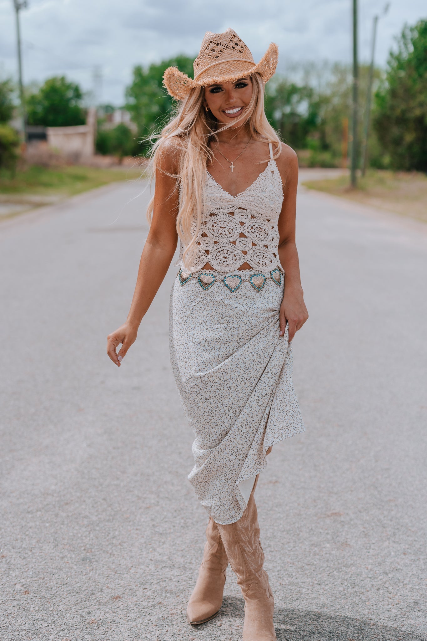 Ditsy Cowgirl Floral Midi Skirt