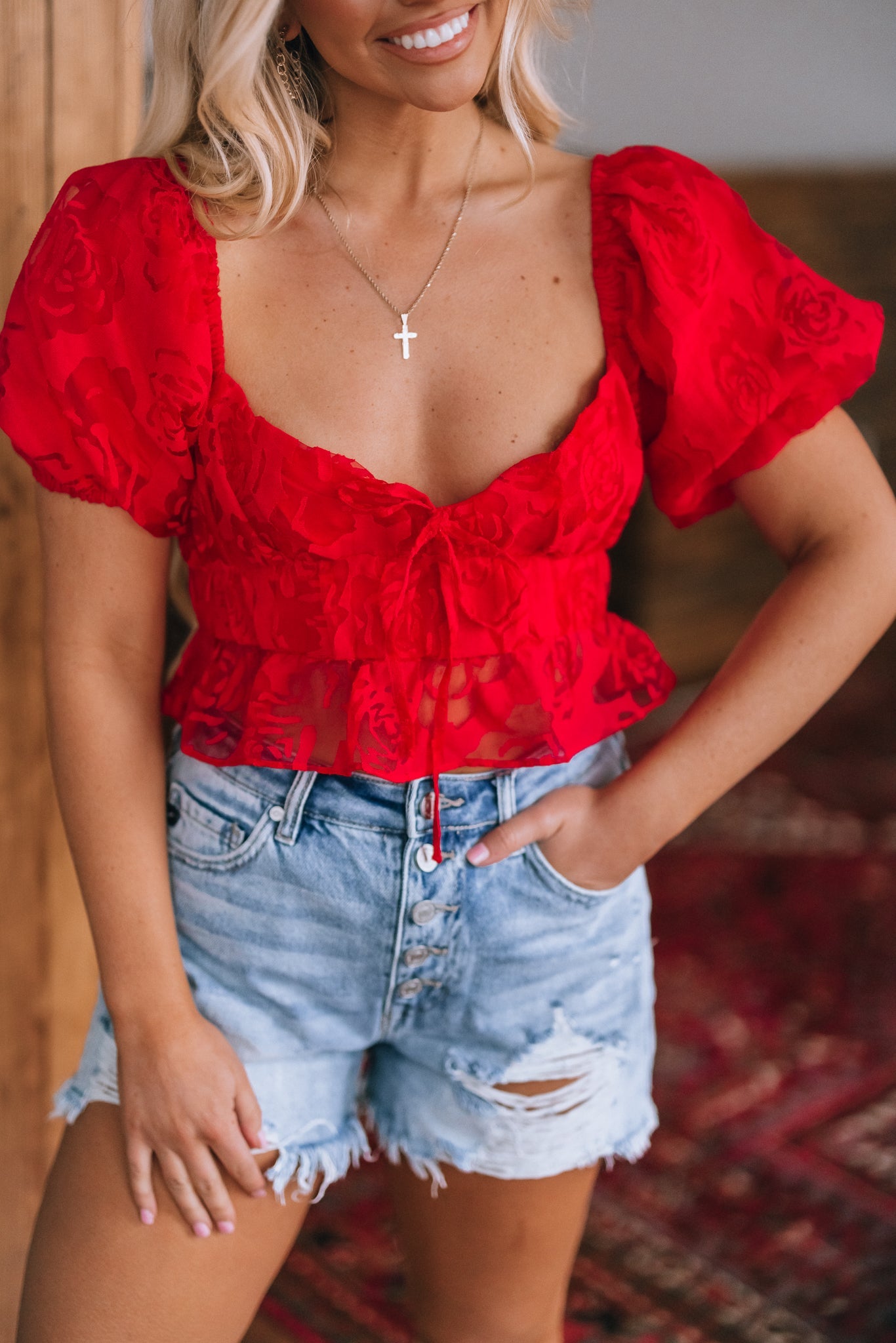Sweetheart Puff Sleeve Top (Red) FINAL SALE