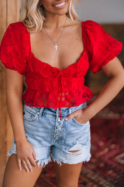 Sweetheart Puff Sleeve Top (Red) FINAL SALE