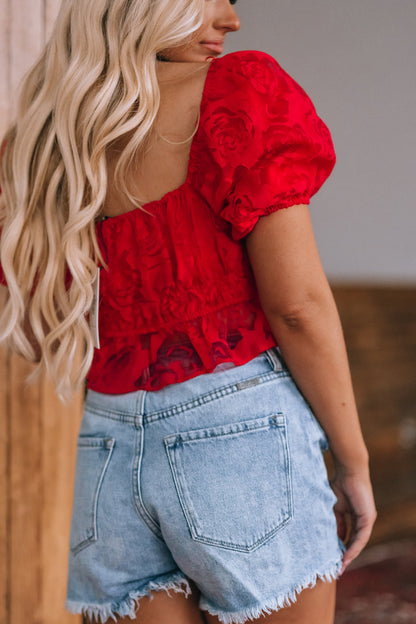 Sweetheart Puff Sleeve Top (Red) FINAL SALE