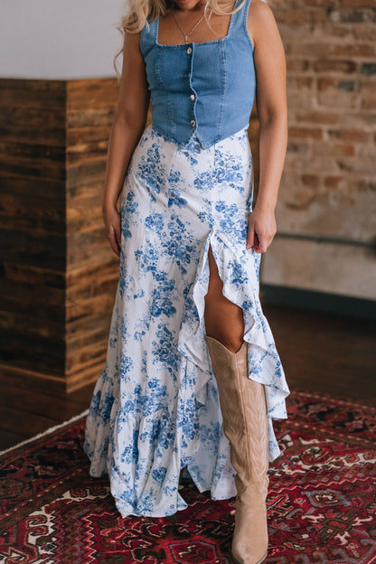 Rodeo Floral Ruffle Maxi Skirt