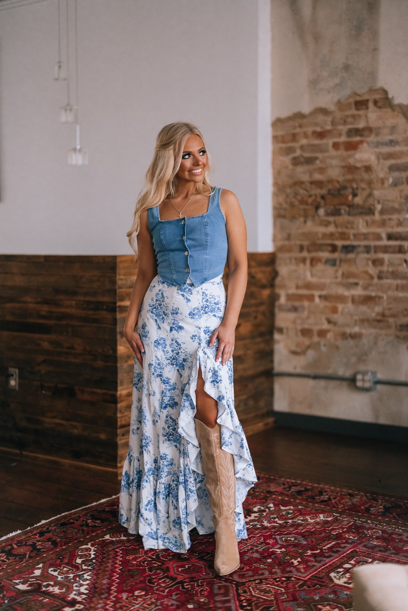 Rodeo Floral Ruffle Maxi Skirt