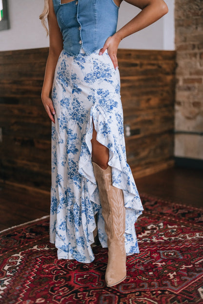 Rodeo Floral Ruffle Maxi Skirt