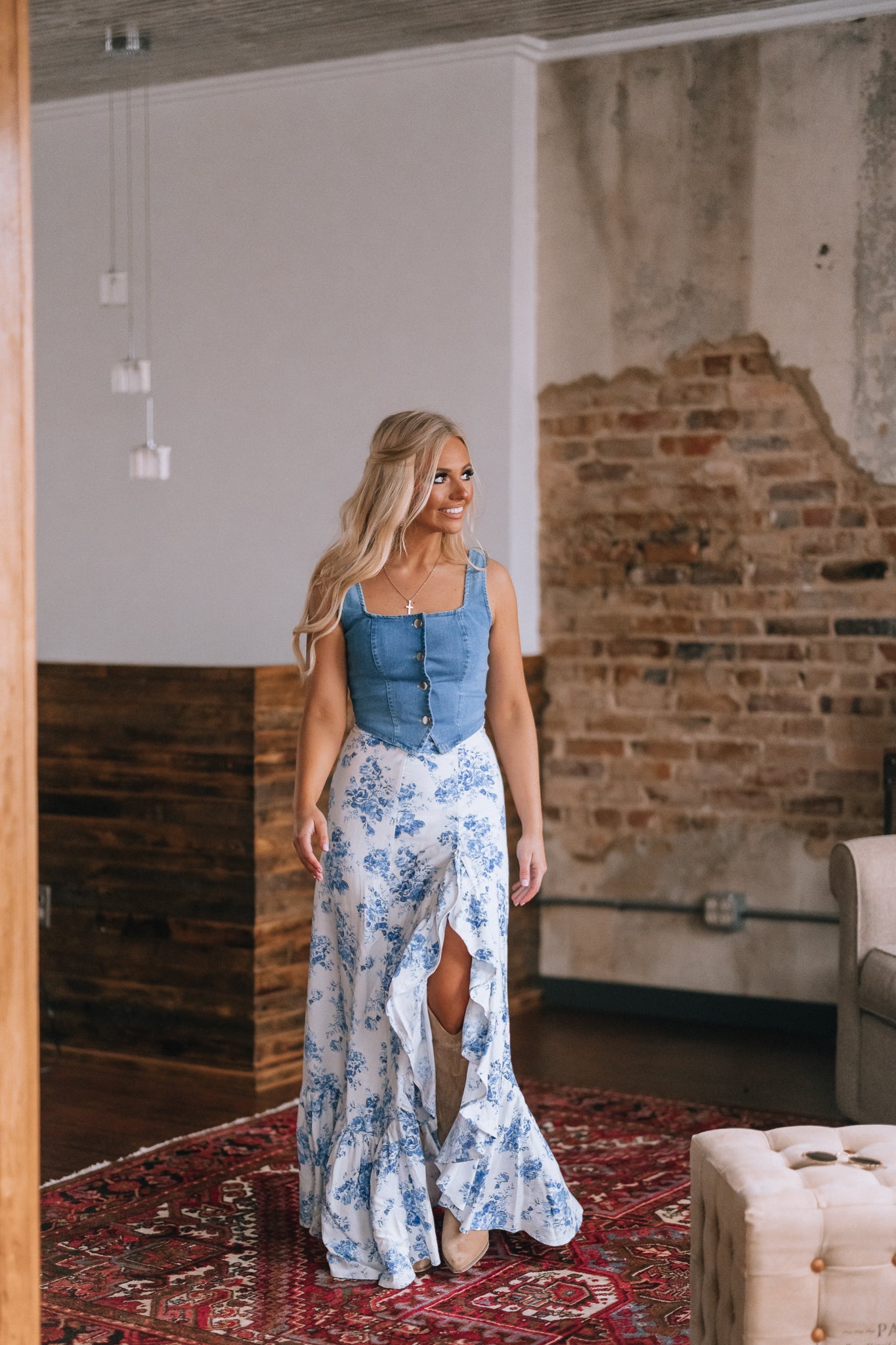 Rodeo Floral Ruffle Maxi Skirt