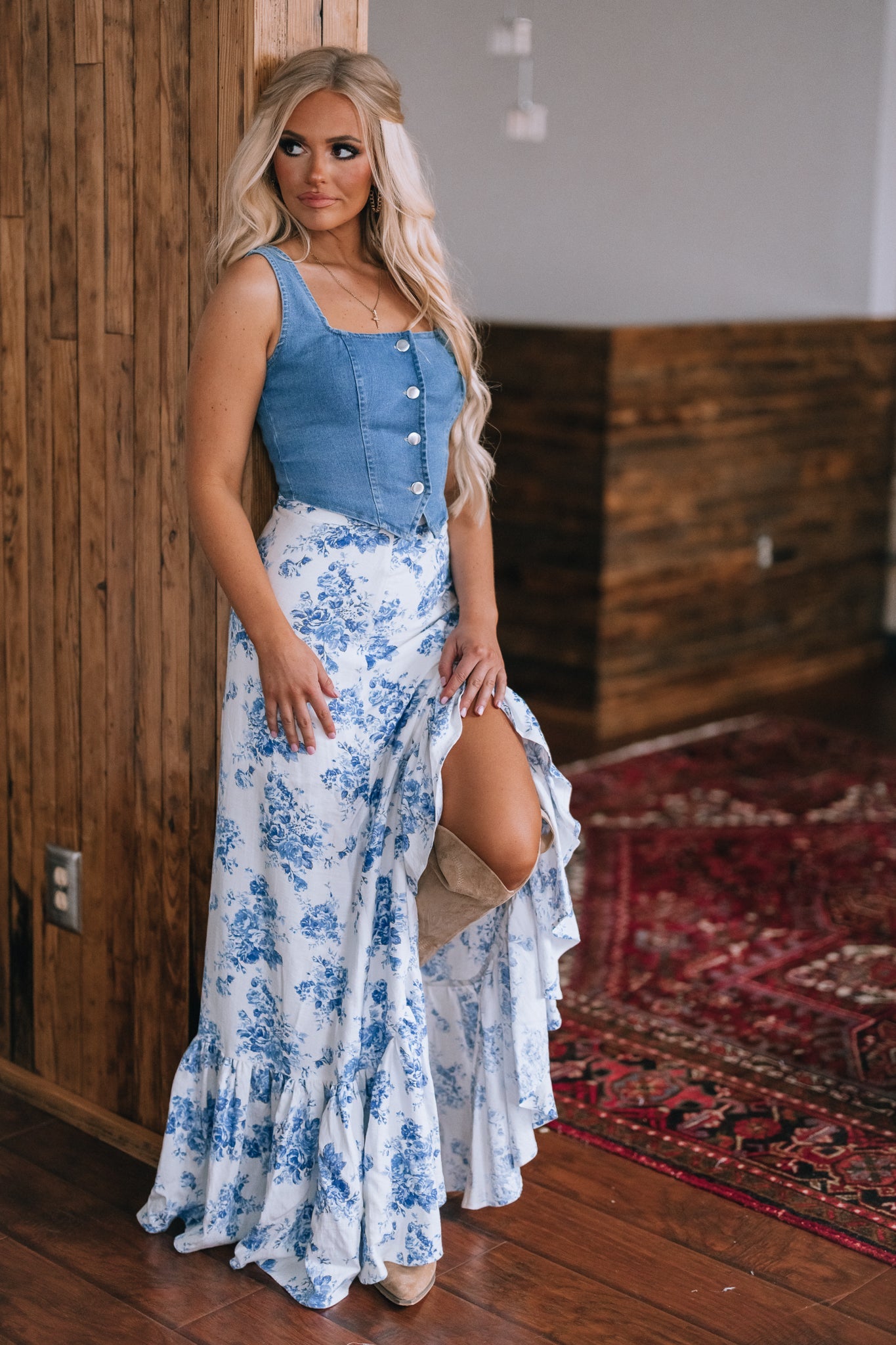 Rodeo Floral Ruffle Maxi Skirt