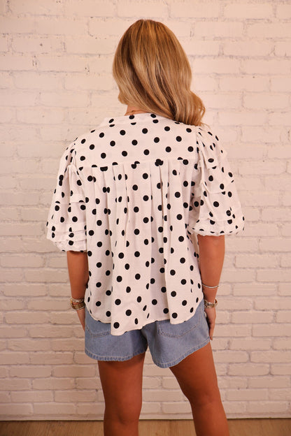 Polka Dot Button Front Babydoll Top