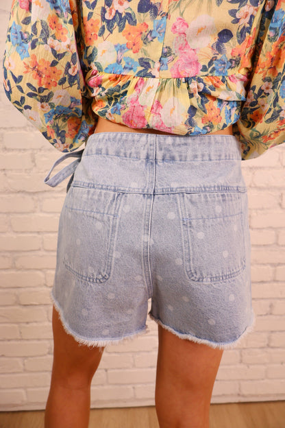 Light Wash Polka Dot Denim Skort