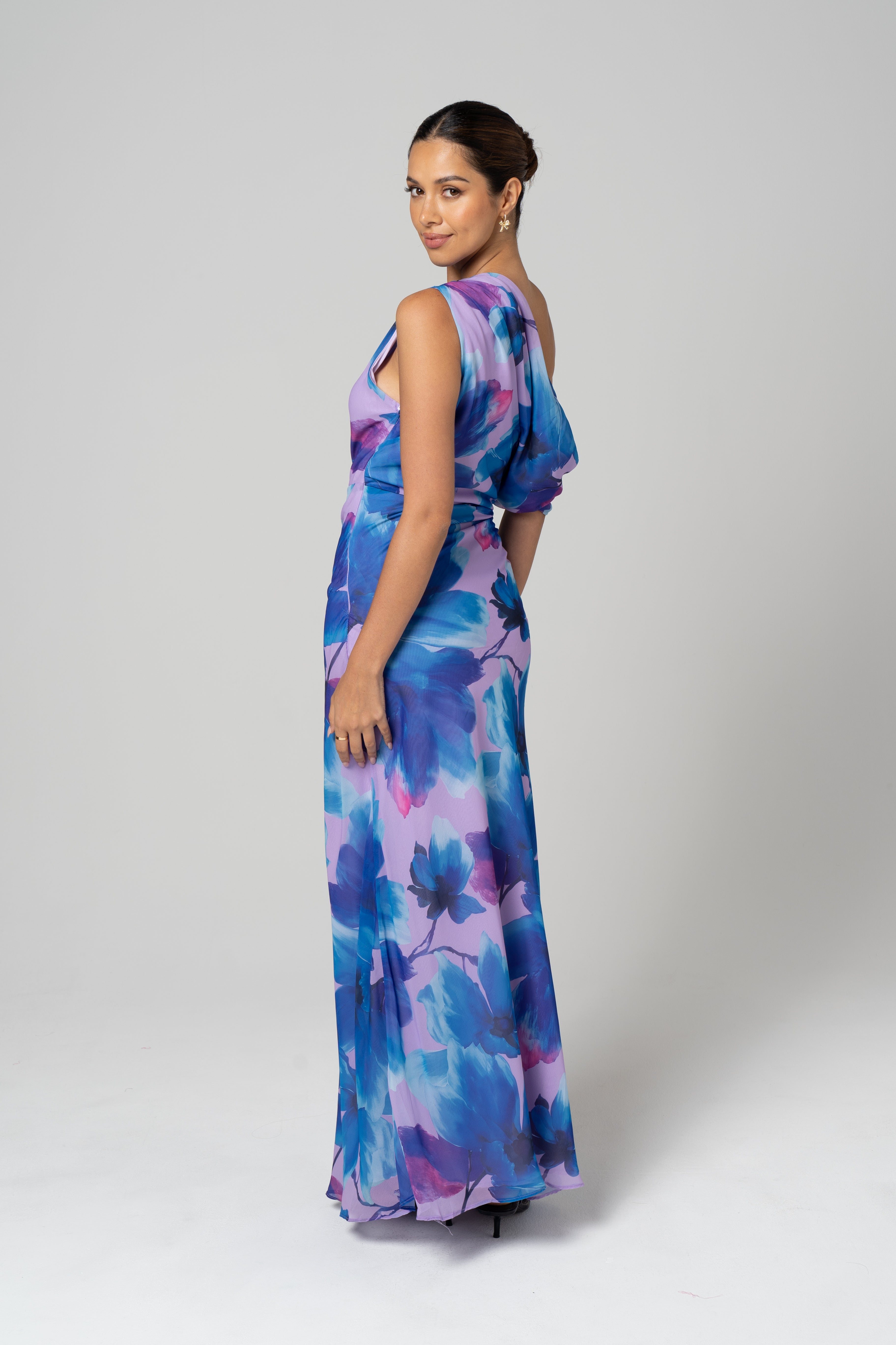 Liana Blue Print Drop Shoulder Maxi Dress