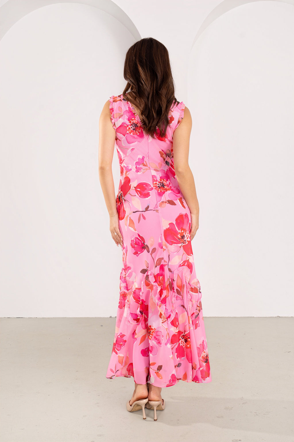 Marie Pink Floral Ruffle Maxi