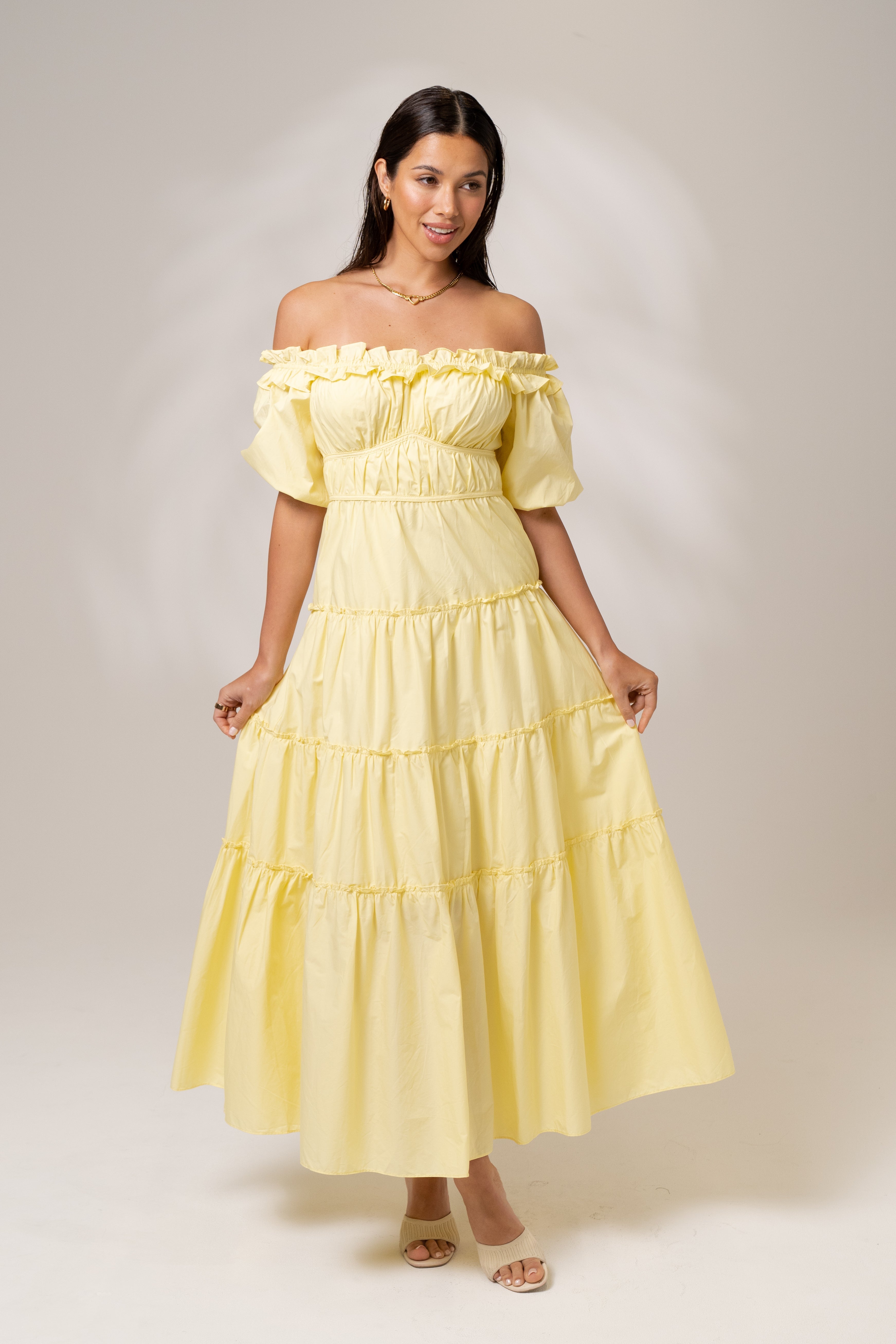 Morgan Off Shoulder Yellow Maxi Dress