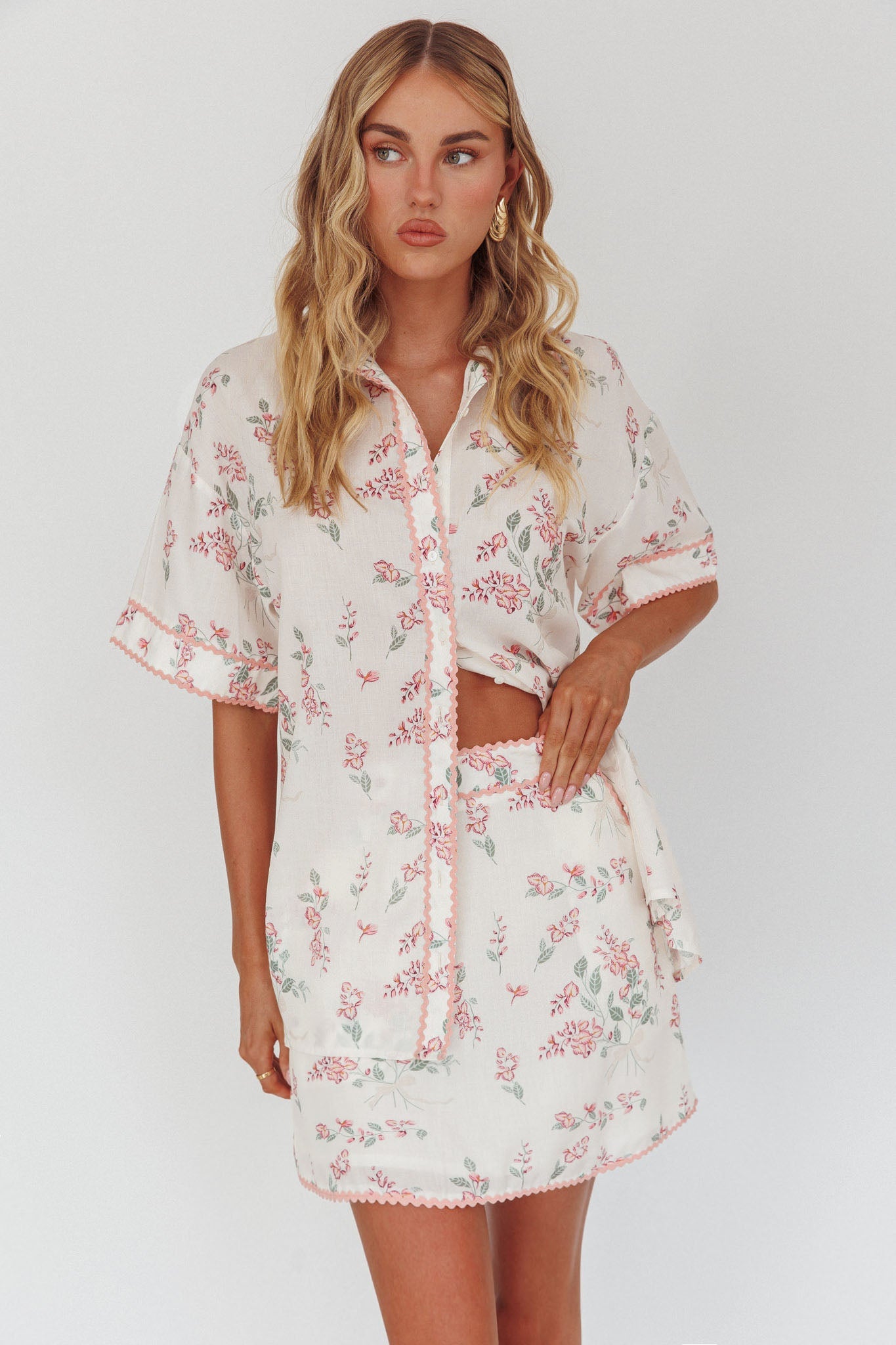 Catherina Ric-Rac Trim Mini Skirt Floral Pink