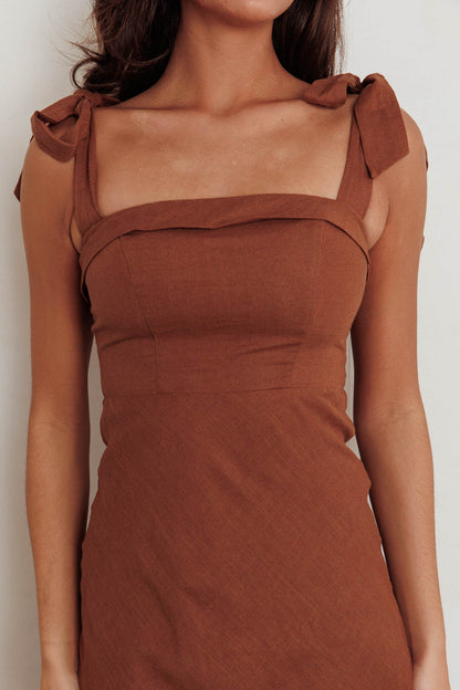Appreciate You Tied Shoulder Maxi Dress Chocolate