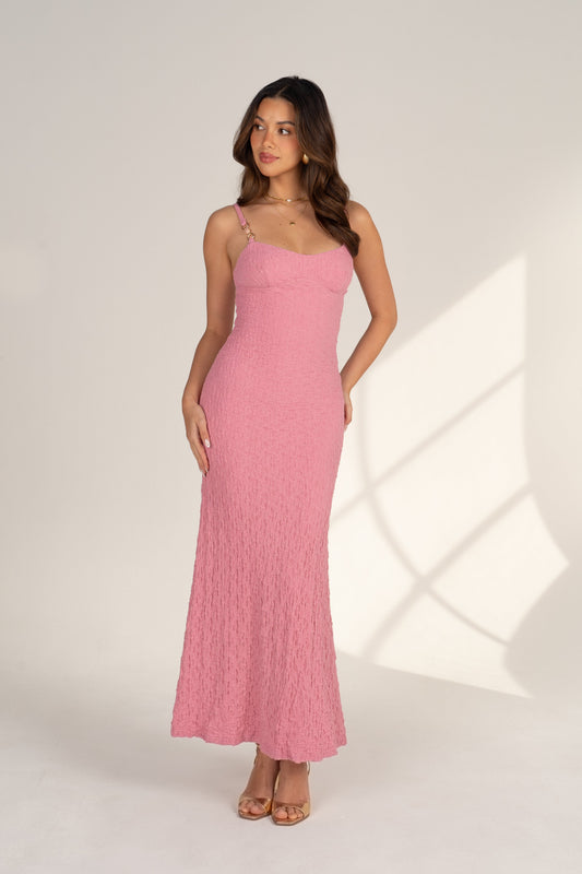 Sapphire Pink Maxi Dress with Jeweled Straps