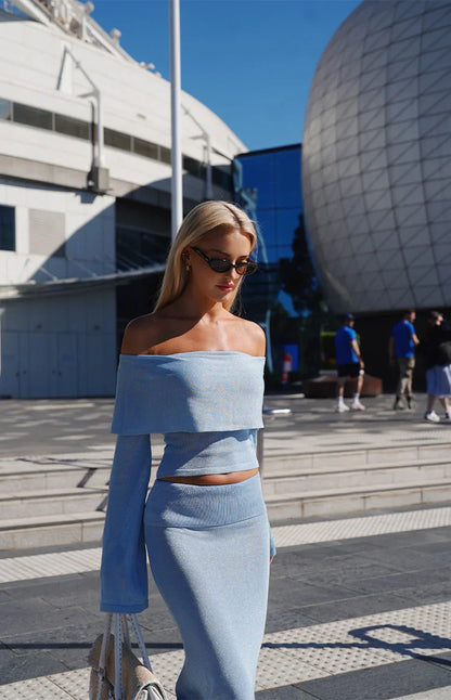Simona Blue Maxi Knit Skirt