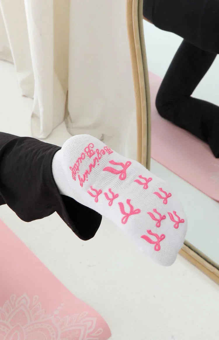 Sunrise Pink Bow Crew Yoga Socks